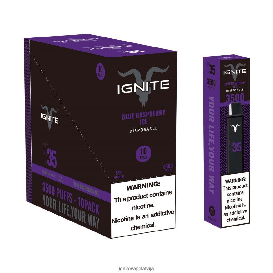 Ignite E Cigarette | IGNITE V35 vape pildspalva 10 pac zilo aveņu ledus V22L80120