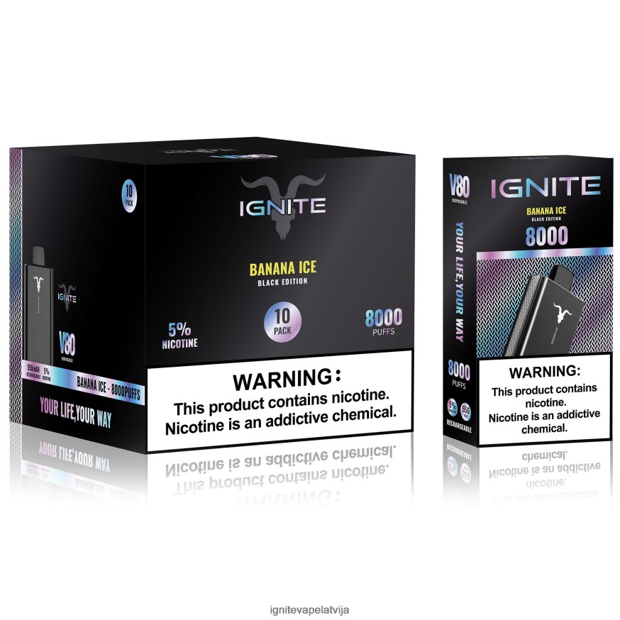 Ignite Vape Price | IGNITE V80 vape pildspalva 10 pac banānu ledus V22L8053